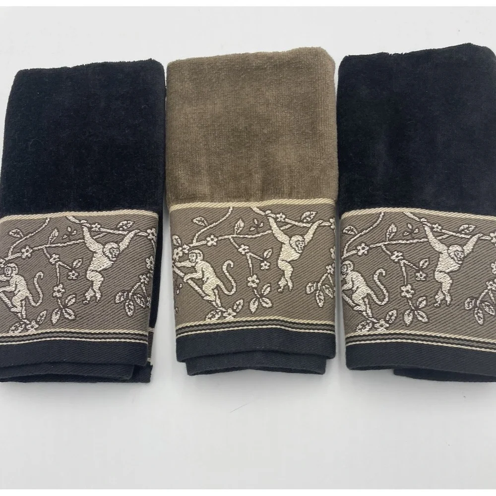 NOS Vintage Hampton Contessa‎ Manor Tapestry Monkeys Brown Towel Set of 6 NEW